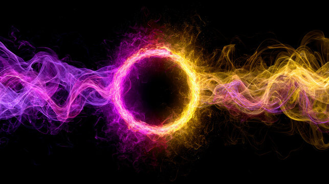 Glowing circular light ring with swirling purple and orange smoke energy effects on transparent background