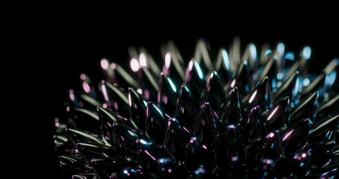 Explore mesmerizing ferrofluid formations on a sleek black backdrop. This stunning visual enhances motion graphics and inspires unique abstract designs that challenge norms and spark creativity
