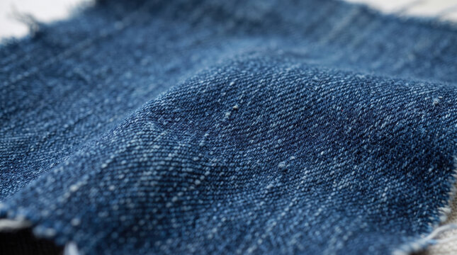 Classic blue twill denim fabric texture close-up macro