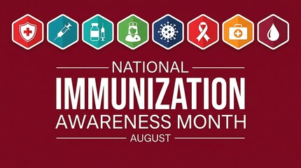 Fototapeta premium National immunization awareness month celebrated in august with icons representing healthcare and disease prevention symbols.