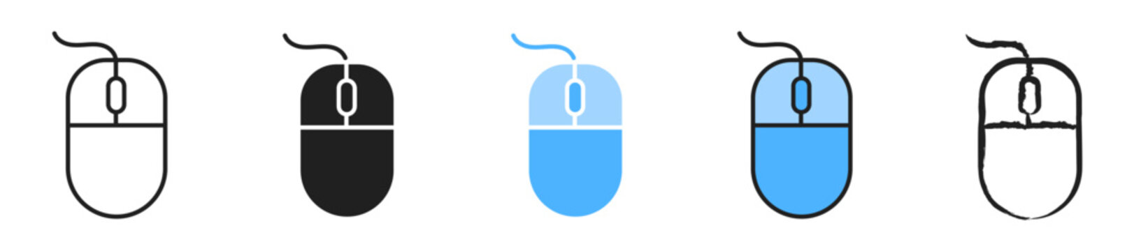 computer mouse icons. computer mouse vector icons for hardware input device navigation, digital interface control, and desktop clicker functionality