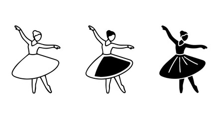 Ballet Dancer Silhouettes, Elegant Female Performer Poses, Classic Dance Artistry, Vector Icons © Shanto
