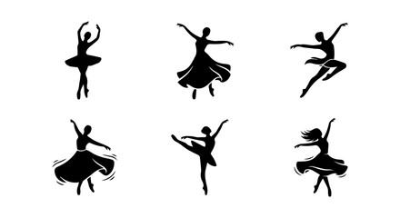 Ballet Dancers Silhouettes, Elegant Poses, Graceful Movement Collection, Vector Art © Shanto