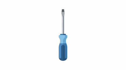 A blue handled screwdriver is shown upright on a plain surface. © Senolim