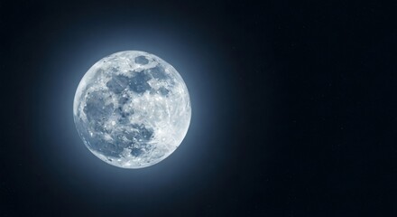 Fototapeta premium Bright Full Moon Close Up with Detailed Craters in Deep Blue Night Sky