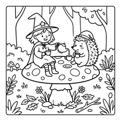 Fototapeta premium Witches Cute and Relaxing Coloring Pages For Adults And Kids 