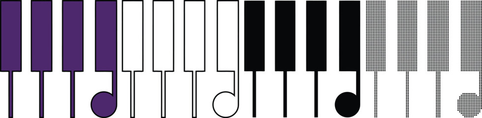 Vector set of piano keys in various styles and colors for design © MSTSHAYELA