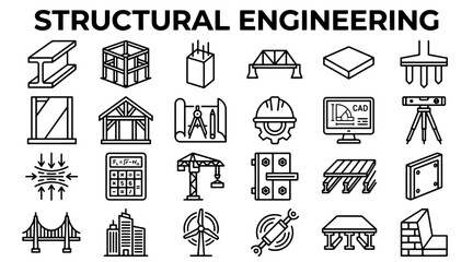 Fototapeta premium Structural Engineering Icons: Building, Construction, Architecture, and Infrastructure Elements