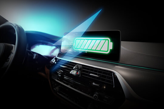 Electric car display screen that is showing the display of electric charging.