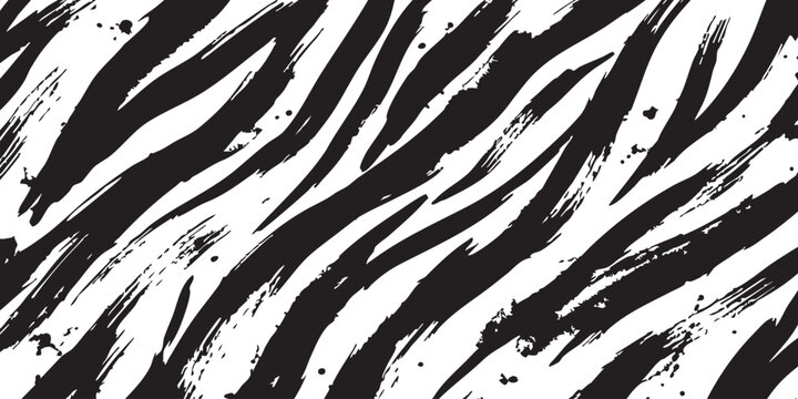 Black and white tiger stripe pattern with rough brush paint texture
