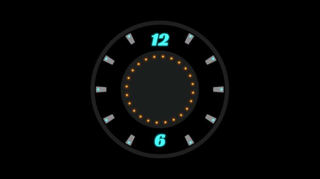 Circular Futuristic Clock Animation with HUD Technology Interface
