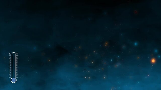 Environment temperature change from hot to cold with thermometer, fire sparks, and cold mist on transparent background. Concept of season change with thermometer animation 