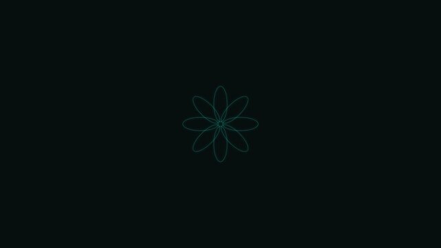Minimalist geometric mandala pattern with teal lines on a black background