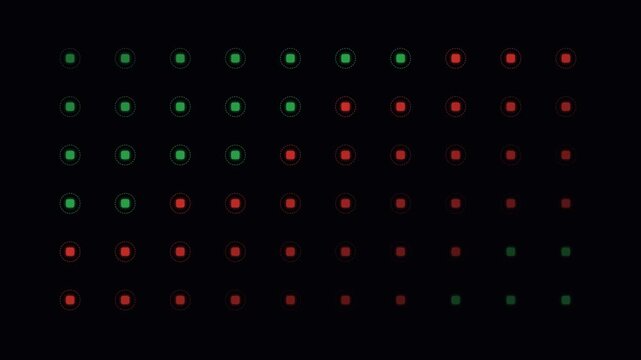 A grid of small squares with varying color and size on a black background
