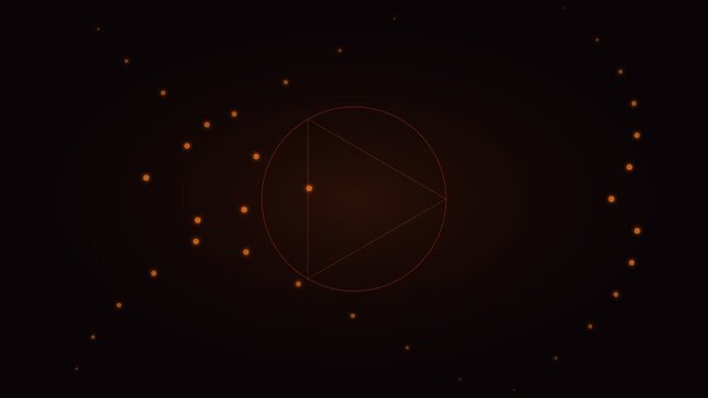 Abstract red geometric pattern of glowing dots arranged in a circle and curve