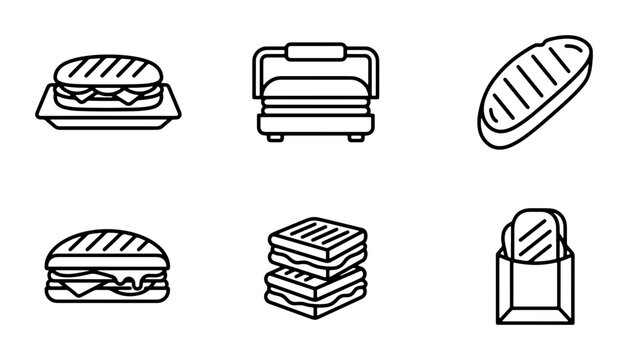Sandwich Icons, Grilled Cheese Vector Set, Fast Food Graphics, Cafe Menu Elements