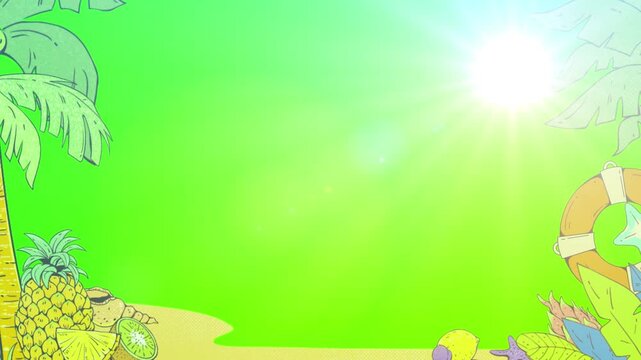Summer tropical background with animated summer elements, bright tropical