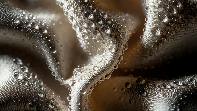 Water droplets on textured silk fabric background