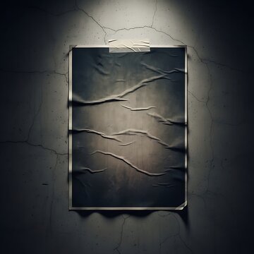 Taped blank poster on cracked wall background