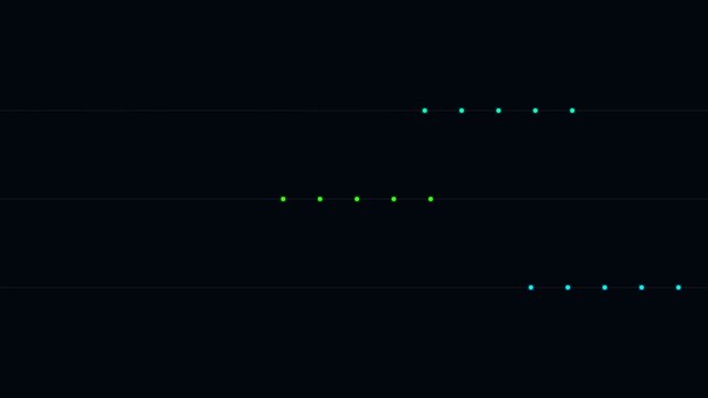 Minimalist rows of glowing neon dots isolated against a deep black background
