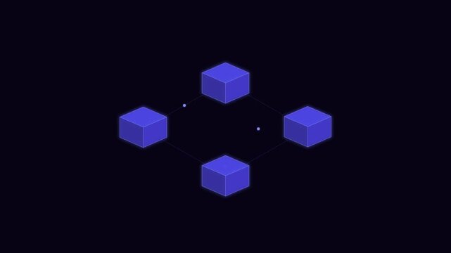 Four blue isometric cubes arranged in a symmetric circular pattern on black