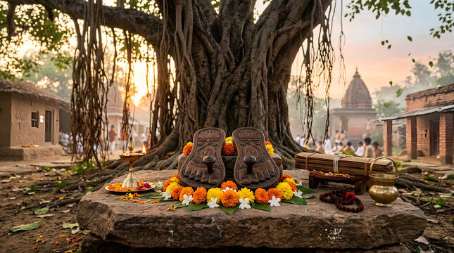 Guru Purnima celebration sacred Guru Paduka honoring divine guidance illustration poster design artwork with devotion always