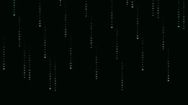 Digital matrix rain effect with glowing green vertical data streams on black