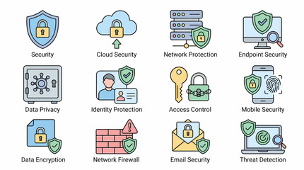 The 20260701 (55).ai cybersecurity icons illustrate various security concepts including protection and threat detection. © Udindin