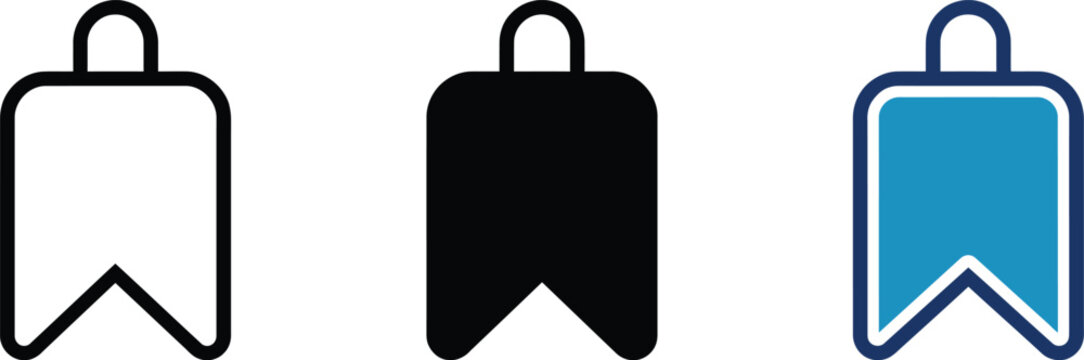 bookmark icon set with black and blue shapes for saving and navigation web pages