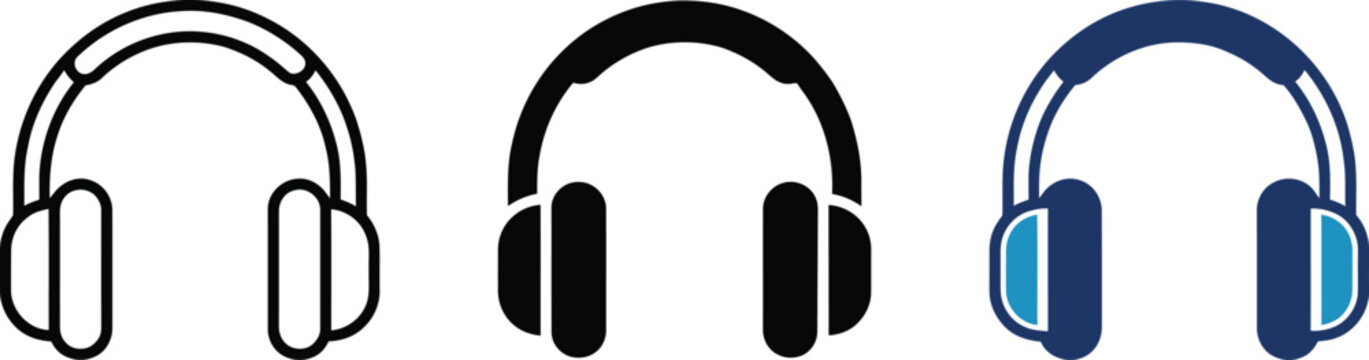 headphones icon with black and blue over ear design for music listening concept