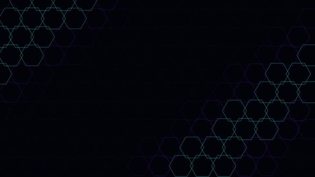 Abstract digital background featuring a glowing neon hexagonal grid pattern