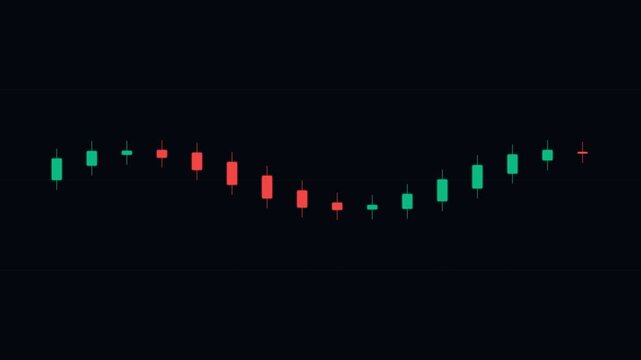 Minimalist financial candlestick chart pattern isolated on a black background