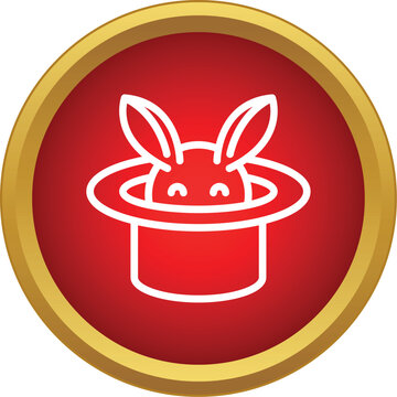 Rabbit popping out of a magic hat on a red circle icon