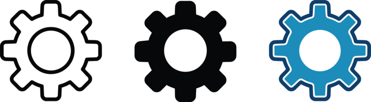 gear icon set with circular center and thick outline for technology and settings
