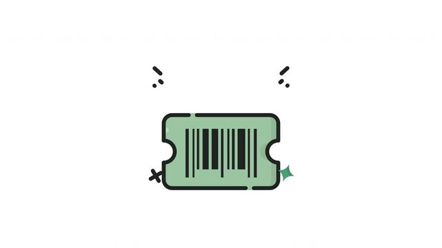 Green ticket icon with digital barcode in a simple flat graphic style, suitable for digital event tickets or ecofriendly promotions.
