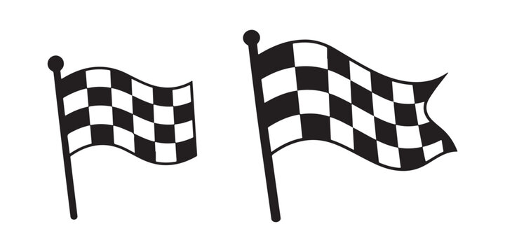 Race finish flag with checkered pattern vector icon, Checkered racing flag silhouette vector