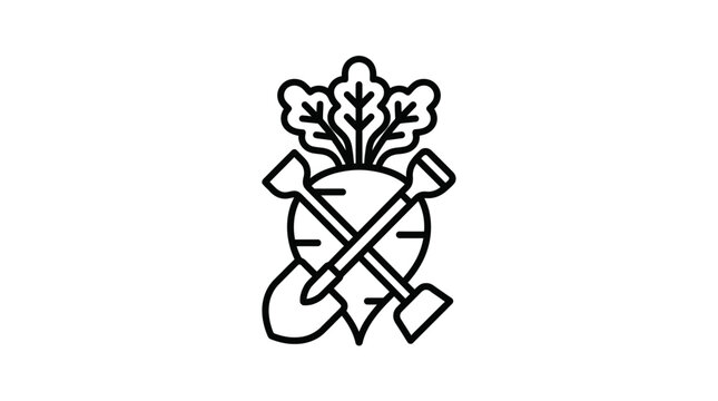 Modern Black and White Line Art Logo of Two Axes Crossed with a Tree or Plant Symbol on Top with high quality professional line art symbols for modern creative design and digital branding projects