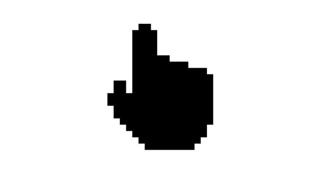 Pixel Hand Cursor Clicking Loop. Black Pixel Hand Cursor Clicking Animation On White Background For Website Interfaces Tech Presentations and Digital Navigation Video
