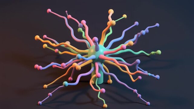 Colorful Isometric Neural Network Animation for AI, Machine Learning and Digital Intelligence