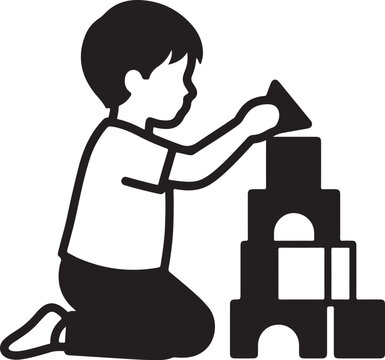 Black, child building, block tower, construction, kid playing