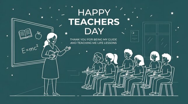 Happy teachers day illustration female educator teaching students in classroom setting