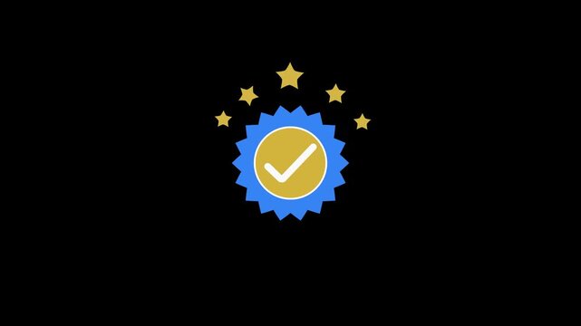 Animated pink quality mark. Approved or certified icon in a flat design. Vector illustration isolated on white background.