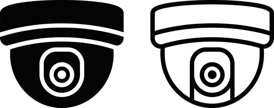 Black and white security camera icons for cctv systems and surveillance