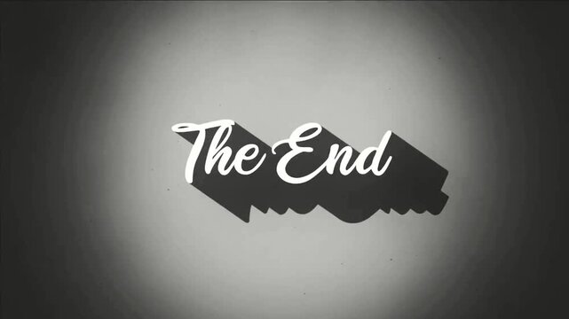 Classic vintage style The End title screen animation with a long shadow effect on a dark gray vignette background