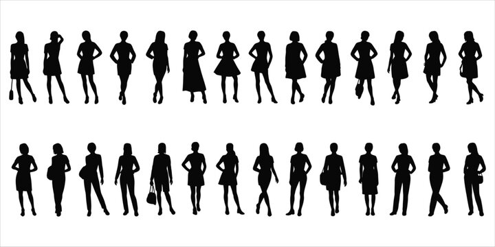Set of eight black female head silhouettes in profile view featuring various hairstyles like ponytails and buns on white