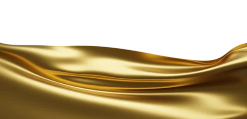 Luxury gold silk fabric waving isolated on transparent background with copy space 3D render © ArtBackground