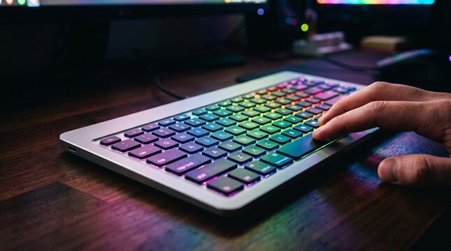 Silver Laptop Keyboard Rainbow RGB Backlit Keys Fingertips Macro Gaming