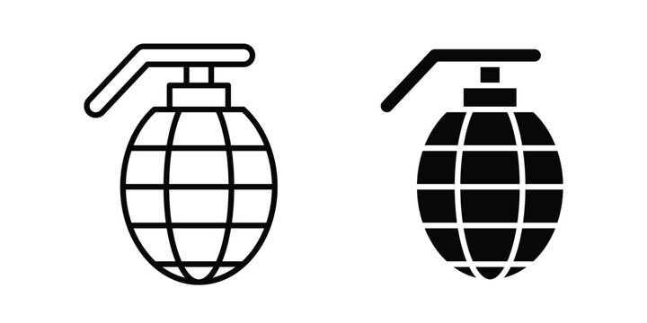 Hand grenade icon outline elements set