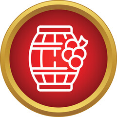 Obraz premium Wine barrel and grape bunch symbolizing winemaking and viticulture on a red and gold icon