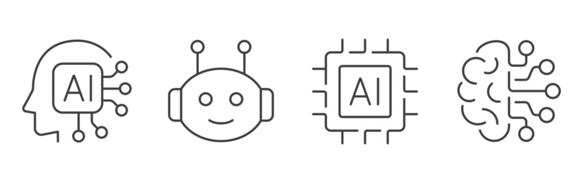 Artificial intelligence simple line icons set. vector. editable stroke